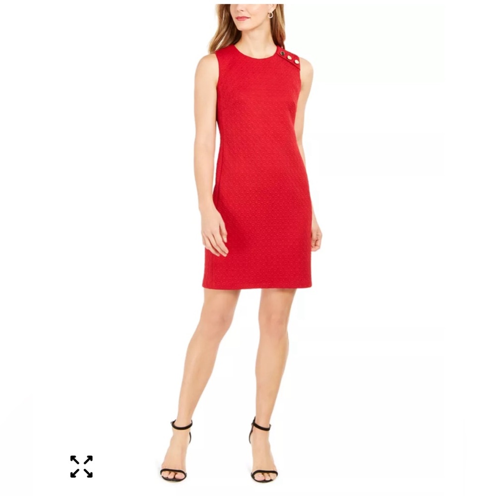 Pappagallo deep red jacquard sleeveless sheath dress with gold buttons